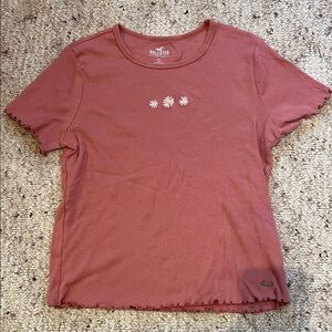Hollister Women's Mauve Tee with Daisy Embroidery